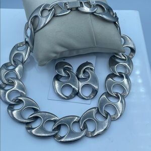 Vintage silver toned linked necklace and earrings